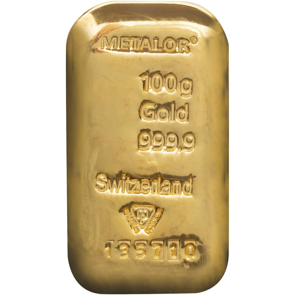 Metalor 100g Cast Gold Bullion Bar - RPS Bullion